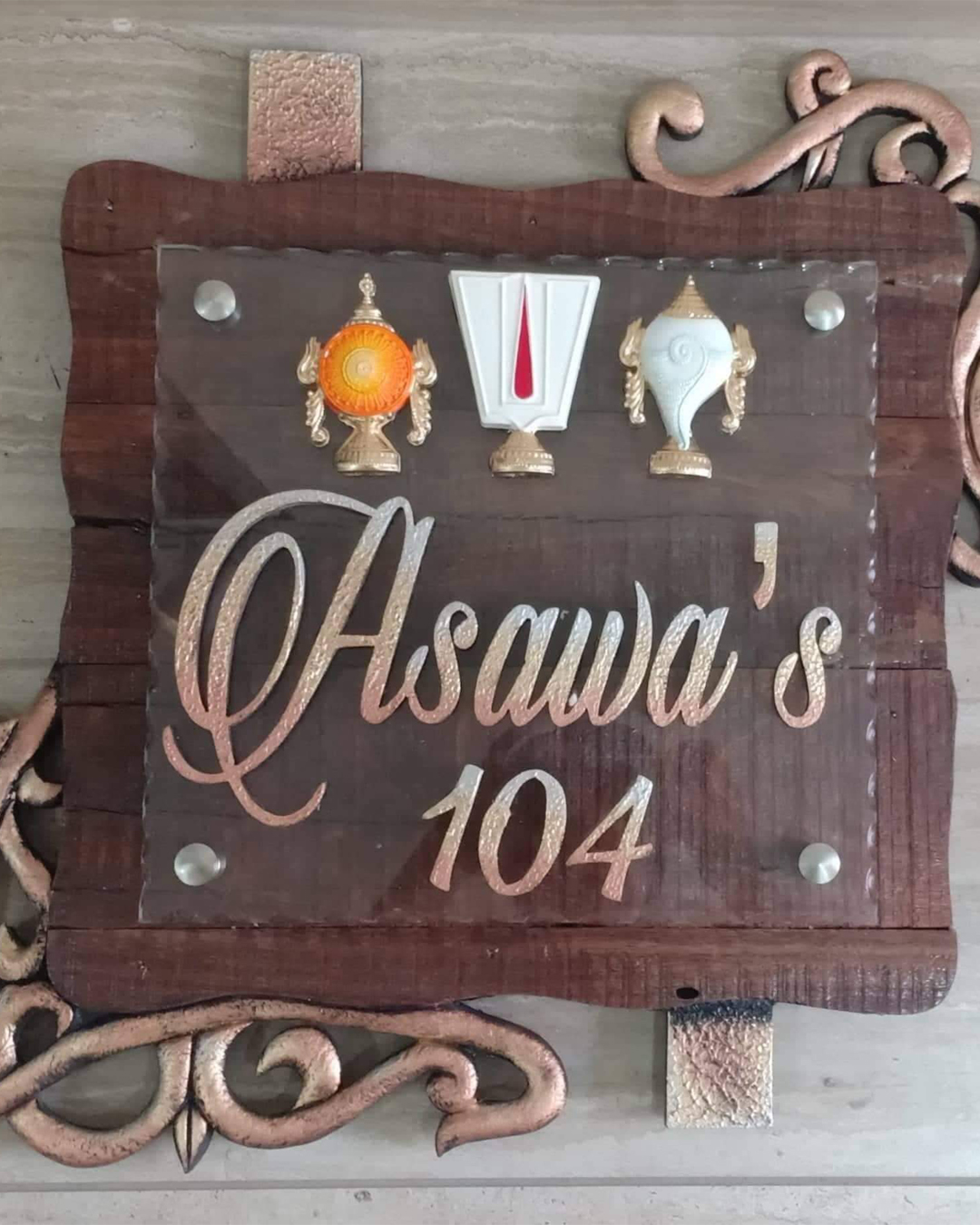 Riddhi Siddhi Art Creations - Elegant Golden Cursive Script Nameplate